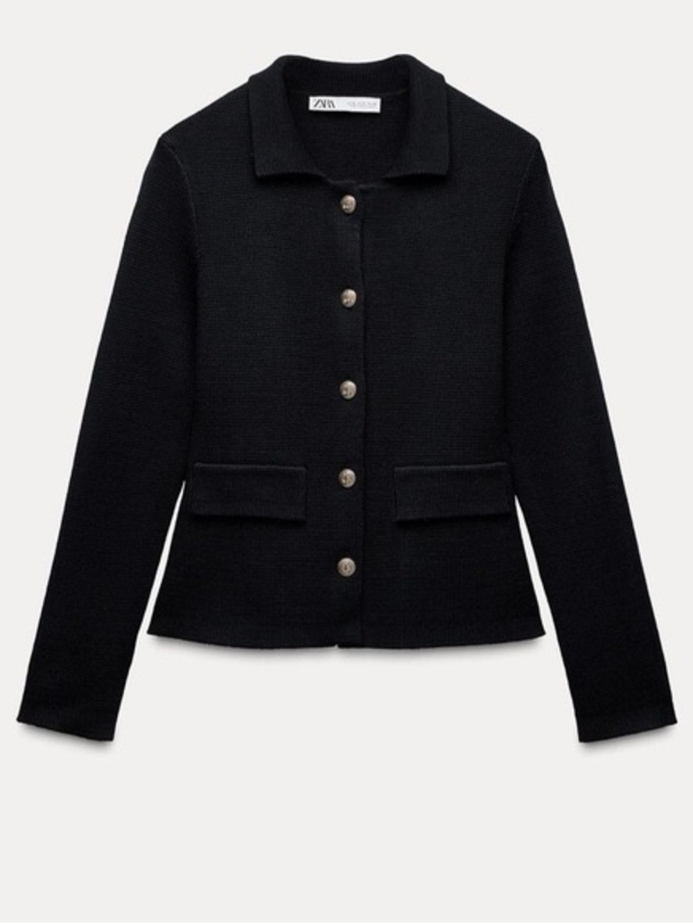 Zara Dark Blue Knit Button-Front Blazer